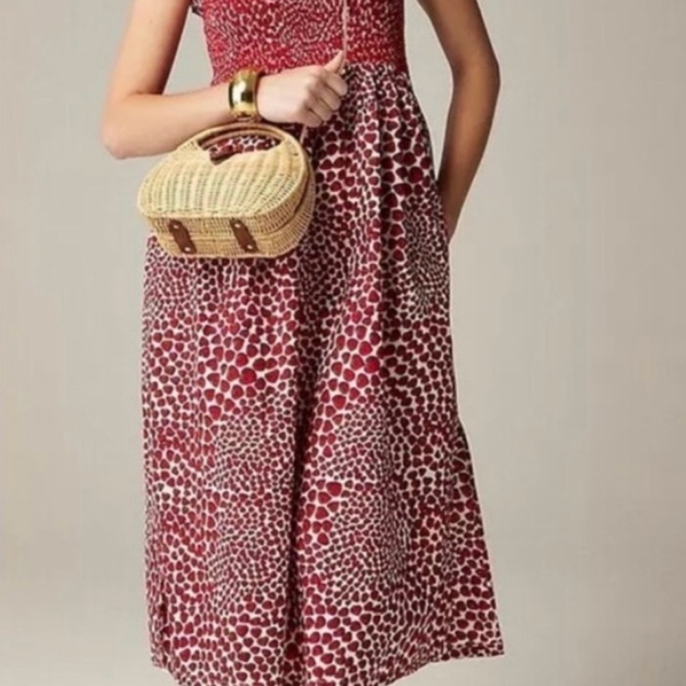 J. Crew Strawberry Smocked Midi Dress with Tie Shoulders - Picture 2 of 6